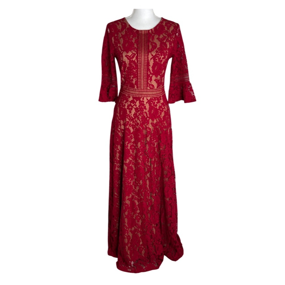 MISSMAY Full Lace Contrast Bell Sleeve Formal Long Dress Red Size S NWT - Picture 4 of 15